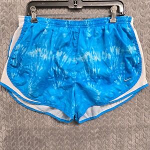 Nike Dri-FIT Tempo Womens XL Running Shorts Blue Tie Dye White Trim Athletic Gym